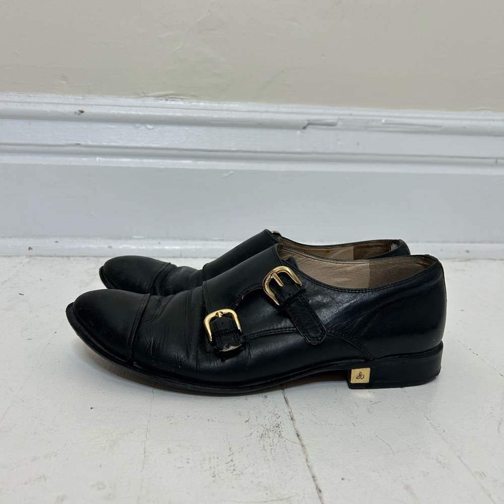 Black Leather Monk Strap Loafers (Sam Edelman)